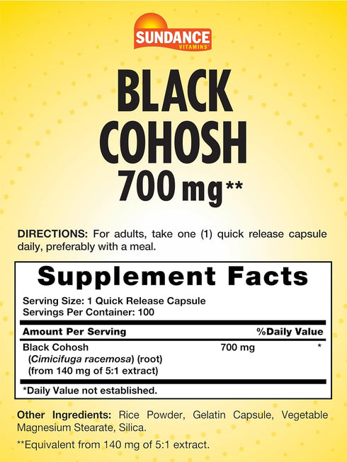 Black Cohosh 700mg | 100 Quick Release Capsules | Traditional Herb Supplement | Non-GMO and Gluten Free Formula | By Sundance
