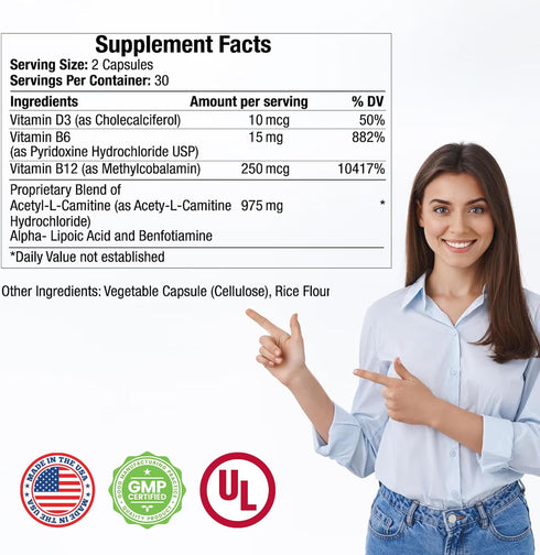 High-Potency Neuropathy Support Supplement with Acetyl-L-Carnitine, 60 Vegetable Capsules