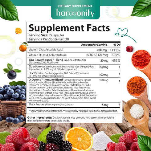 Quercetin with Bromelain - 18 in 1 Supplements with Zinc, Elderberry, Vitamin C & D, 1400 mg