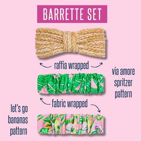 Lilly Pulitzer Hair Barrettes for Women, Assorted Cute Hair Clips/Bow Clips, Fabric Patterned Hairclip Set of 3