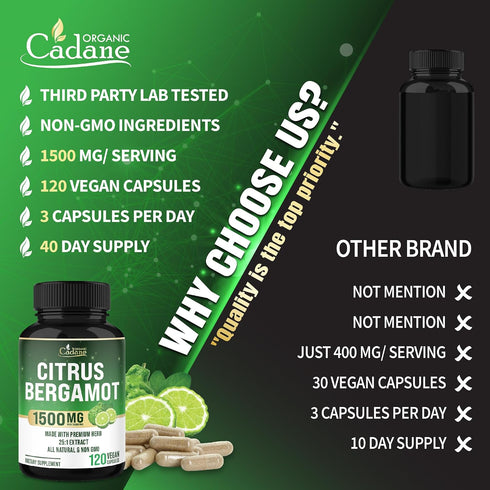 Immune 120 40-Day Cadane Citrus Bergamot Supplement | Heart & System | Vegan, Non-GMO Capsules Supply