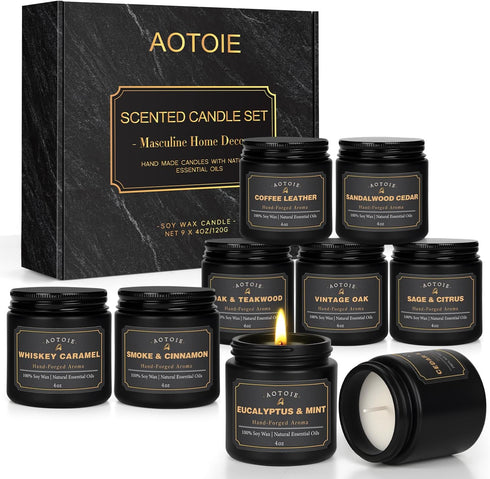 Mens Scented Candle Gift Set, 9 Pack Candles for Men, 36 oz