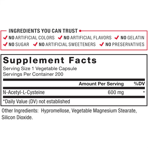 FORCE FACTOR NAC Supplement, N-Acetyl Cysteine 600 mg, Immune Support, 200 Vegetable Capsules