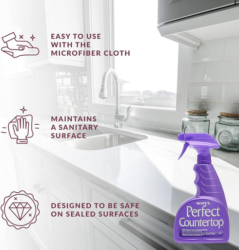 HOPE'S Perfect Countertop Cleaner, Streak Free Multi Surface Cleaning Spray, Pack of 1 with Microfiber Cloth