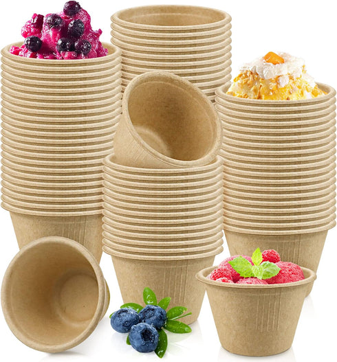 200 Pcs 4 oz Natural Sugarcane Biodegradable Bowls, Disposable Paper Bowls for Salad, Hot Soup, Pasta, and Dessert