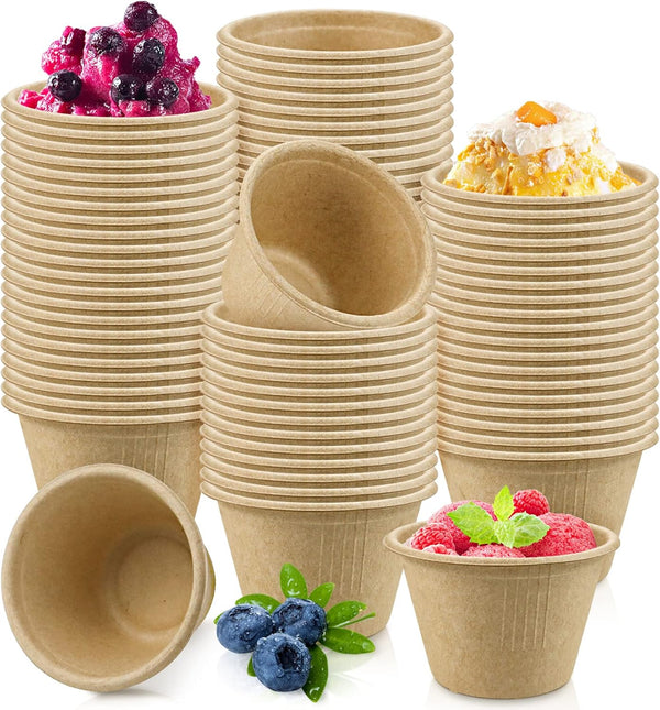 200 Pcs 4 oz Natural Sugarcane Biodegradable Bowls, Disposable Paper Bowls for Salad, Hot Soup, Pasta, and Dessert