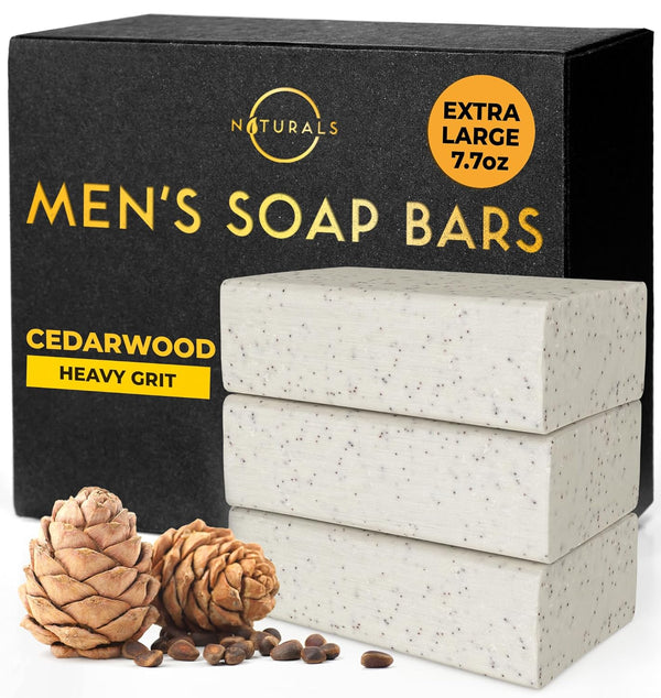 O Naturals 7.76 oz (3PC) Exfoliating Soap Bar Cedarwood - Heavy Grit All Natural Exfoliation Bar Soap for Men