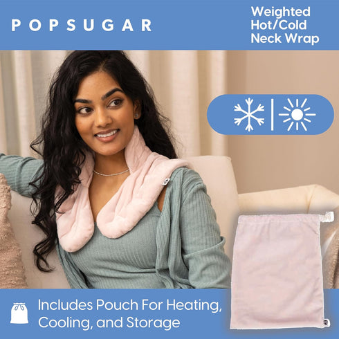 POPSUGAR Weighted Hot and Cold Neck Wrap - Microwavable Heated Pad for Neck and Shoulder Pain Relief