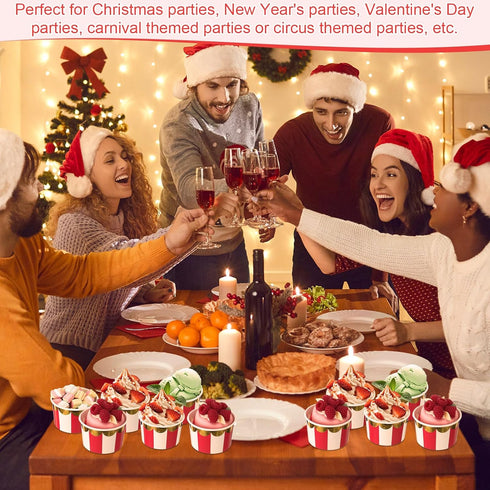 Willinglong 100 9 oz Pcs Circus Carnival Party Cups Red Stripe Paper Ice Cream Cups for Christmas Circus Carnival