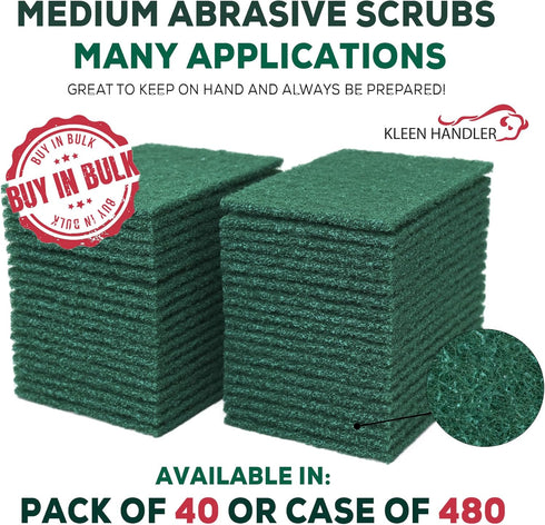 Green Medium Duty Cleaning Pads, Pack of 40 - Kitchen Scrub Sponges for Dishes, Bathroom, and General Cleaning