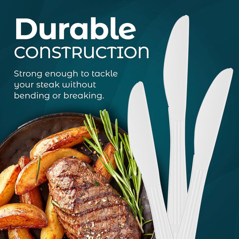Heavy Duty Plastic Knives, Disposable Plastic Utensils for Parties, Celebrations, and Events, Pack of 500