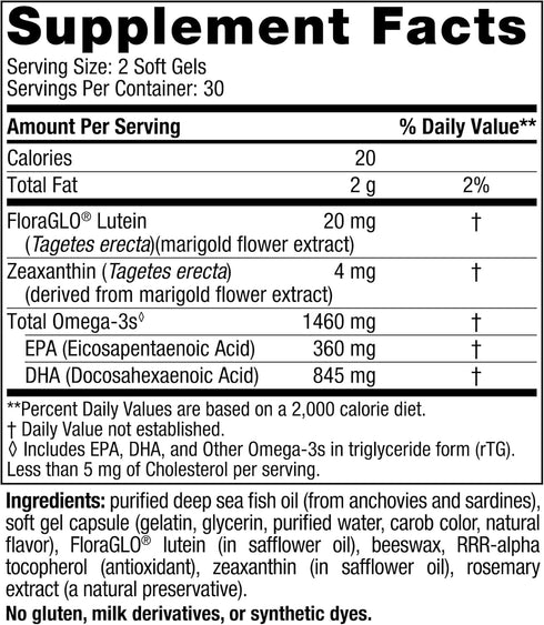 Nordic Naturals Omega Vision, Lemon - 60 Soft Gels with Zeaxanthin & FloraGLO Lutein for Healthy Eyes - 30 Servings