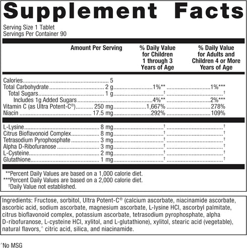 Metagenics Ultra Potent-C Chewable - for Immune & Antioxidant Support, with L-Cysteine & L-Lysine, Chewable VIT C,