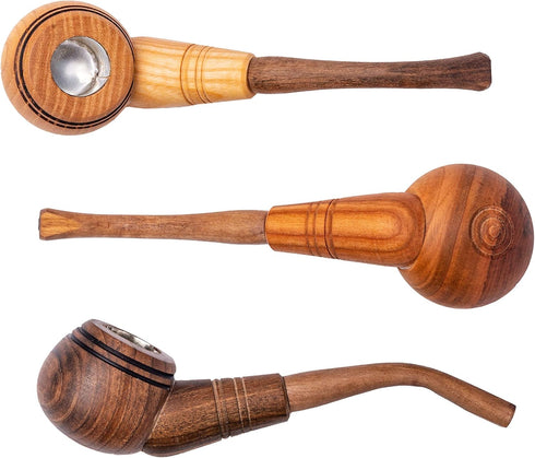 Dr. Watson Wooden Tobacco Pipes Set of 3, Classic Handmade Natural Wood Design