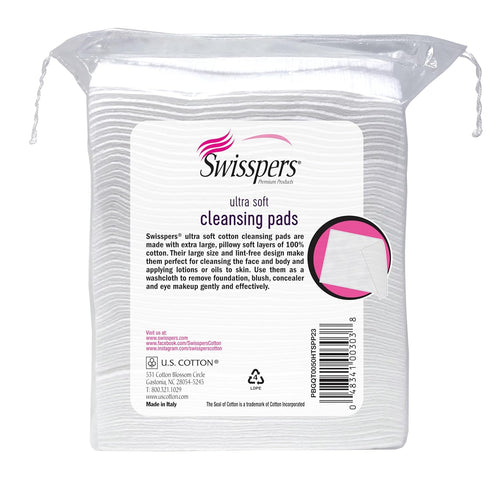 Swisspers Premium Facial Cleansing Pad, 100% Cotton, Ultra Soft, Extra Large, 50 White Pads per Reclosable Bag, 3 Bags (150 Pads Total)
