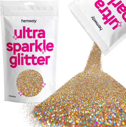 Hemway Premium Ultra Sparkle Glitter, Multi Purpose Metallic Flake for Arts, Crafts, Nails, Cosmetics, Resin - Gold