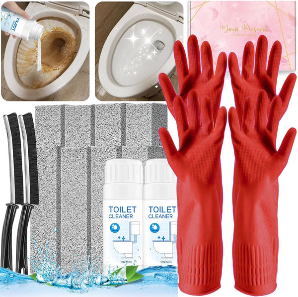 14Pcs Pumice Stone Toilet Bowl Cleaning Brush Set with Long Gloves for Hard Water Ring and Stain Cleaning