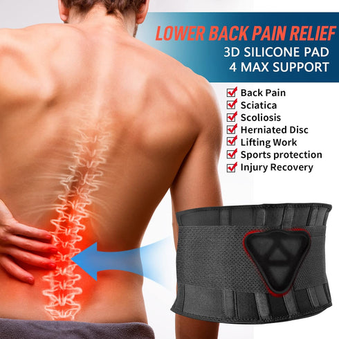 FEATOL Back Brace for Lower Back Pain Relief, Heavy Work Lifting with Ergonomically 3D Silicone Pad, L/XL