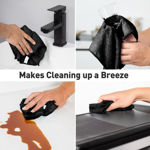 Black Microfiber Cleaning Cloth 13"x13", Ultra Soft Absorbent Rags for Housekeeping, Lint Free Reusable Cleaning Cloths