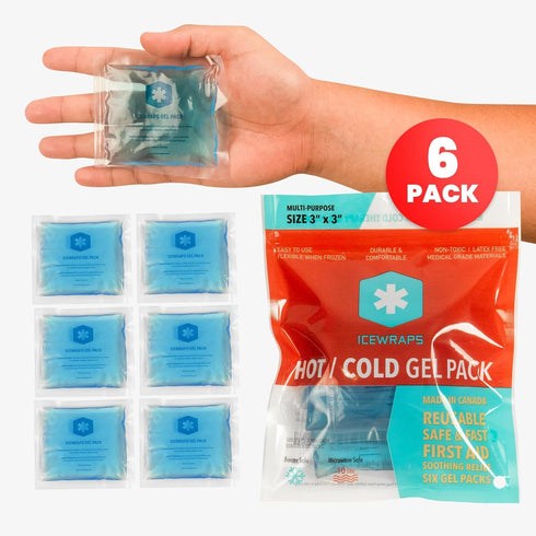 ICEWRAPS 3"x3" Small Gel Ice Packs for Injuries, Reusable Hot Cold Packs, Includes 6 Soft Gel Packs.