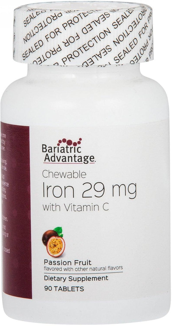 Bariatric Advantage Chewable Iron 29 mg - Iron with Vitamin C for Bariatric Patients, No Iron Taste, Passion Fruit, 90