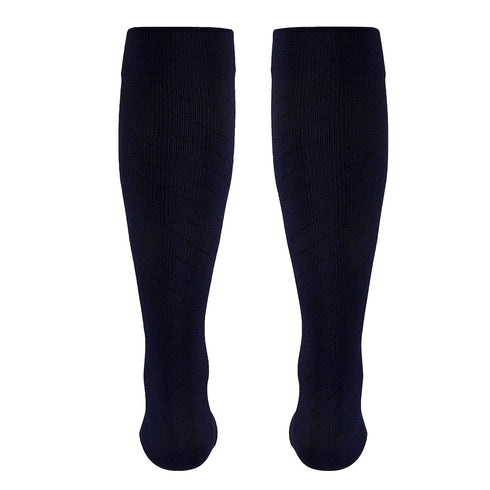 Truform Travel Compression Socks for Men and Women, 15-20 Knee High Over Calf Length, Navy, Medium
