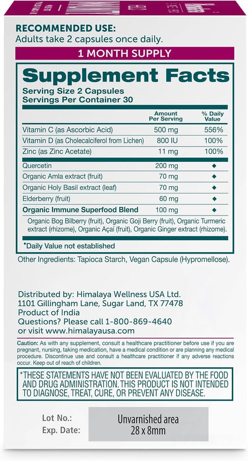 Immunity 60 Immune Immunity 500 60 Himalaya Hello with Quercetin, Day Supply - Herbal Support Supplement, Bioflavonoid