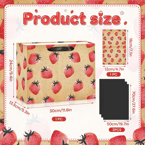 Strawberry Birthday Gift Bag for Girls Sweet Berry Gift Wrap Bags with Handle Tissue Paper Card Strawberry Wrapping