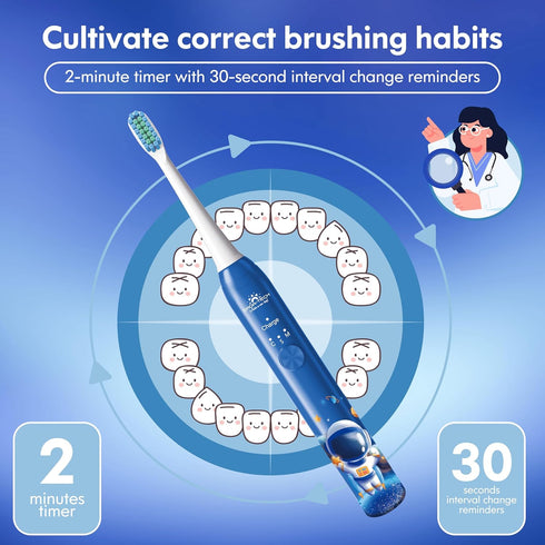 DADA-TECH Kids Electric Toothbrush, Rechargeable Soft Tooth Brush with Timer, Sonic Technology for Age 3+