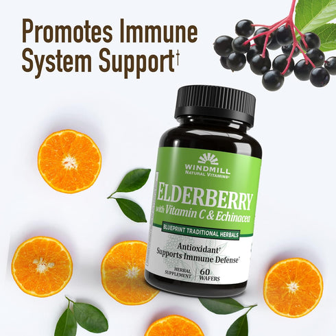 Windmill Elderberry with Vitamin C & Echinacea Capsules, 60 Ea