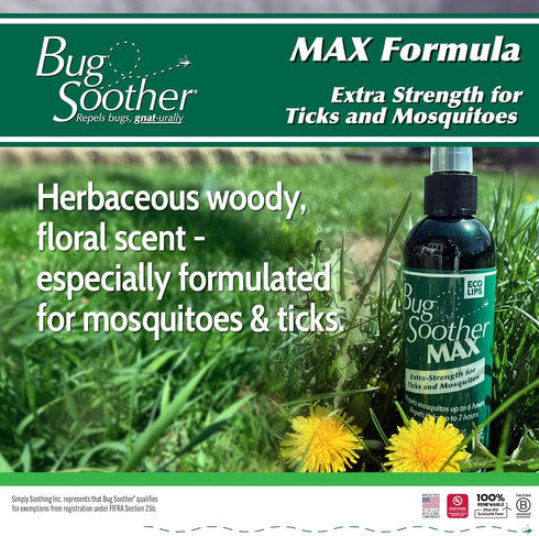Bug Soother MAX Natural Gnat, Tick, and Mosquito Repellent, 8 fl oz DEET-Free Bug Spray Made in USA