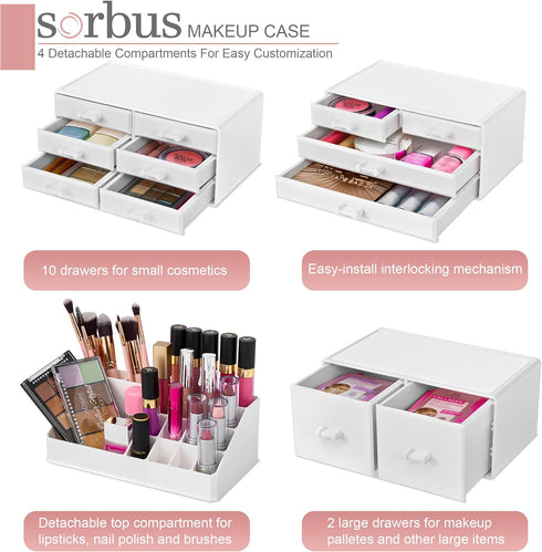 Sorbus Large Makeup Organizer, Stackable Jewelry & Makeup Storage for Vanity, Bathroom with 12 Drawers for Cosmetic