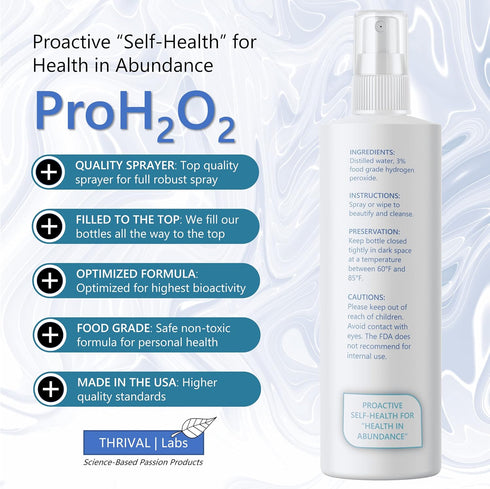 ProH2O2 3% 8 oz Food Grade Hydrogen Peroxide Natural Cleaner & Disinfectant Suitable for Household Use Ideal