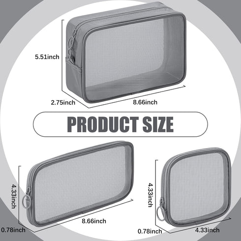 Weewooday 4 Pcs Mesh Makeup Bag, Travel Toiletry Pouch with Zipper, Gray