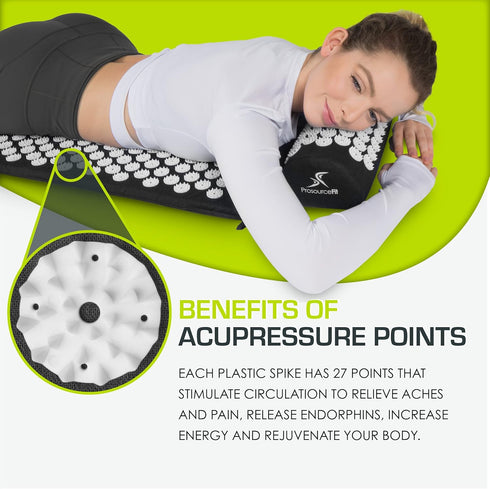 Set ProsourceFit Acupressure Mat and Pillow for Back/Neck Pain Relief and Muscle Relaxation
