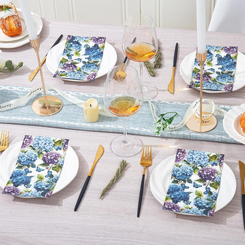 Homlouue 100PCS Watercolor Hydrangea Floral Napkins, 3 Ply Disposable Guest Towels for Spring Summer Fall