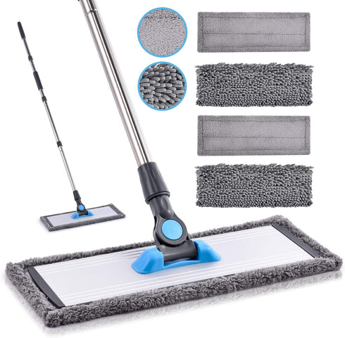 MANGOTIME Microfiber Dust Mop for Hardwood Floors - Dry Floor Mop with 4 Washable Pads and Aluminum Mop Head