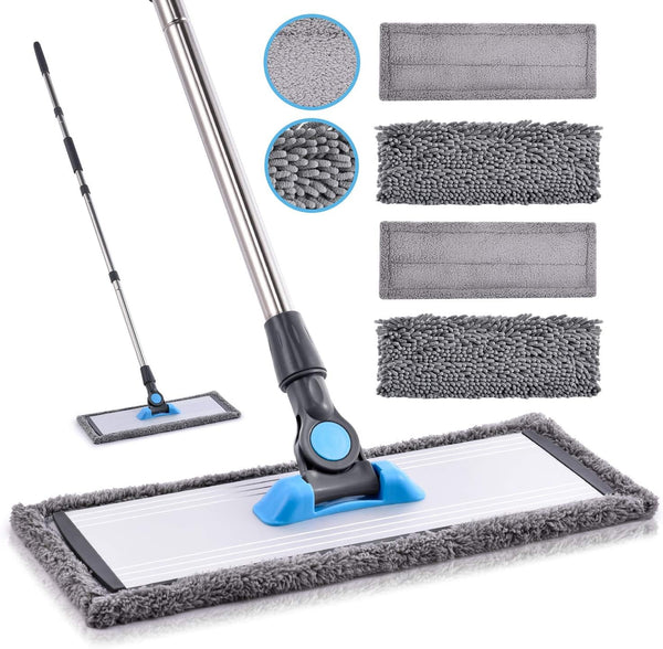 MANGOTIME Microfiber Dust Mop for Hardwood Floors - Dry Floor Mop with 4 Washable Pads and Aluminum Mop Head