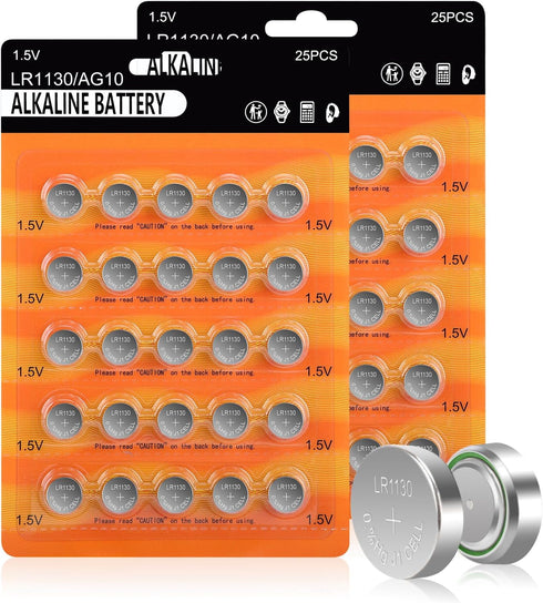 kunying 50 Pack LR1130 Battery,AG10 SG10 389 189 Premium Alkaline Battery 1.5V Button