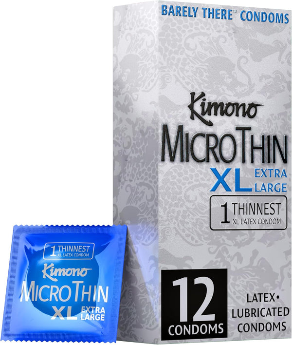Kimono MicroThin XL Pack of 12 - Ultra Thin Lubricated Condoms, Natural
