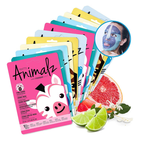 masque BAR Pretty Animalz Facial Sheet Masks, Fun & Unique Skincare Face Mask, Hydrating & Soothing, Pack of 12