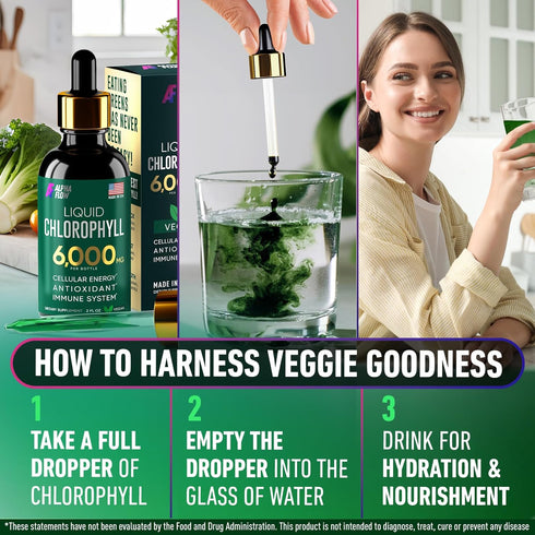 Premium Liquid Chlorophyll Supplement 6000 mg - All-in-One Antioxidant for Immune Boost, Energy & Detox