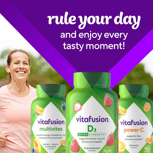 vitafusion Extra Strength Vitamin D3 Gummy, Strawberry Flavored, 120 Count, Bone and Immune System Support