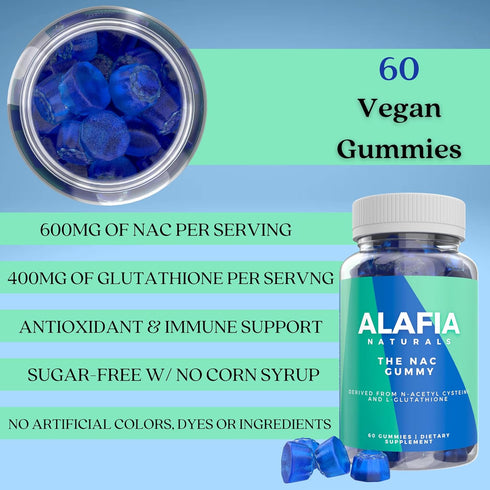 Alafia Naturals Sugar-Free NAC Gummies | 60ct | Vegan N-Acetyl Cysteine Supplement for Respiratory Health