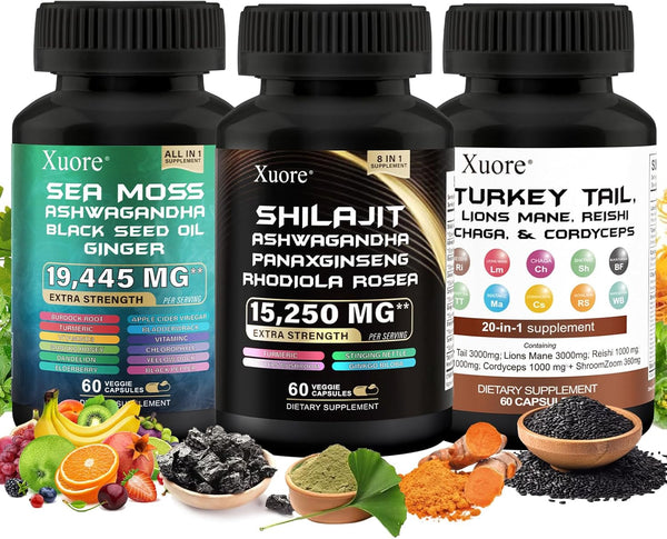 Shilajit, Sea Moss, Black Seed Oil & Herb Supplement - All in One with Lions Mane, Reishi, and More