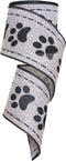 Dog Paw Print Wired Ribbon, Black and Grey, 2.5 Inch x 10 Yards for Wreath, Gift Wrapping, Decoration Craft