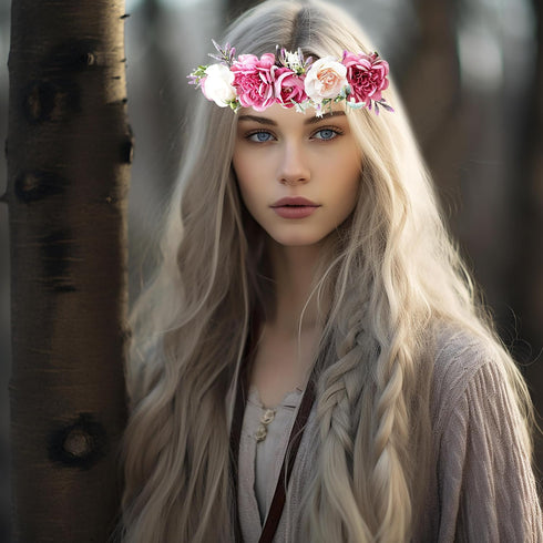 Vivivalue Women Flower Crown Girl Flower Headband Floral Headpiece Halo Wedding Party Photos