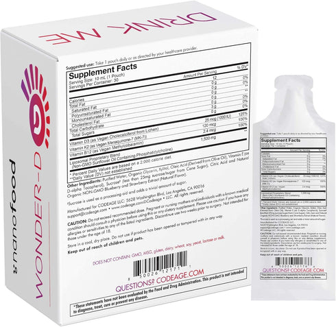 Codeage Liposomal Vitamin D3 Liquid Supplement - Vegan Multivitamin Sachets, Berry Flavor, 30 Pouches