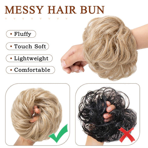 MORICA 1PCS Messy Hair Bun Scrunchies Extension, Curly Wavy Synthetic Chignon for Women (27/613#)