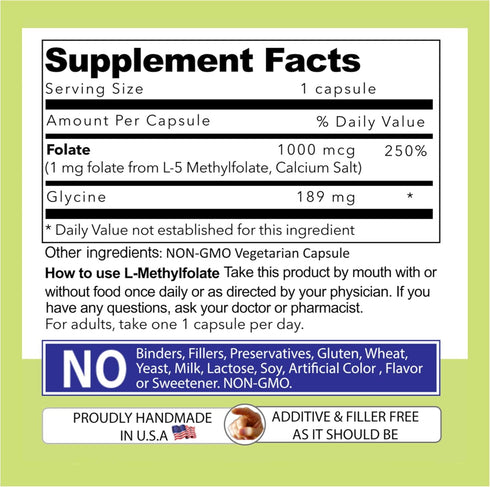 Our Daily Vites L-Methylfolate 1mg / 1000 mcg Maximum Strength Active Folate, 90 Count, Non-GMO
